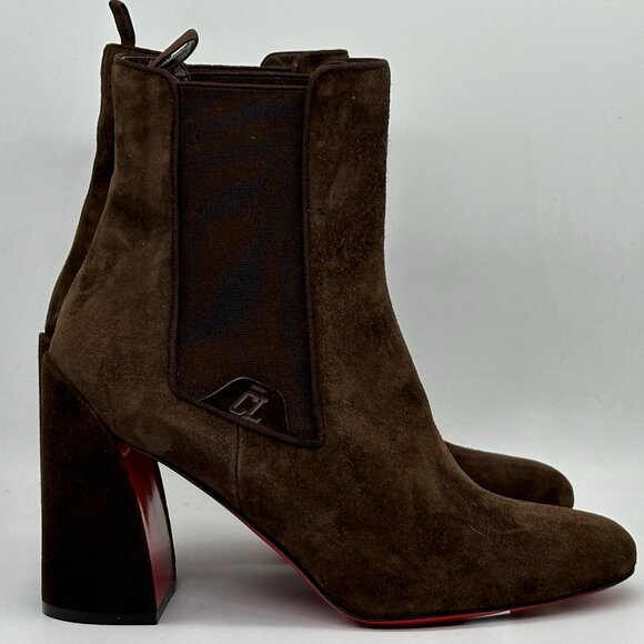 Christian Louboutin TURELASTIC 85 Suede Chelsea Ankle Bootie Boots Heels - Picture 8 of 16